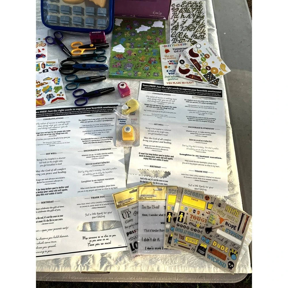 Scrapbooking Craft Lot Fiskars Scissors Paper Punches Stickers Binder & More
